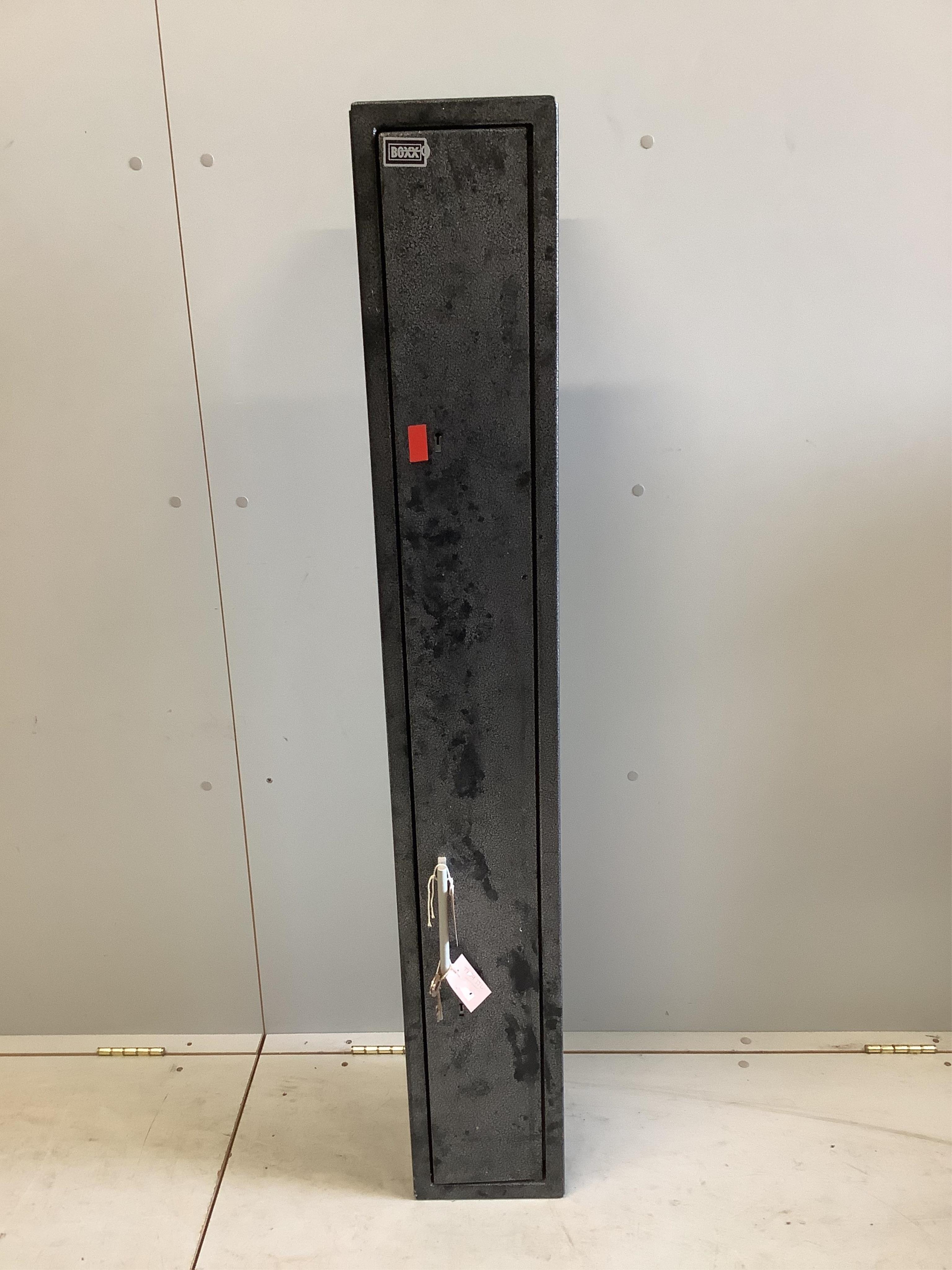 A Boxx twin gun safe with keys, width 20cm, depth 21cm, height 134cm. Condition - fair to good